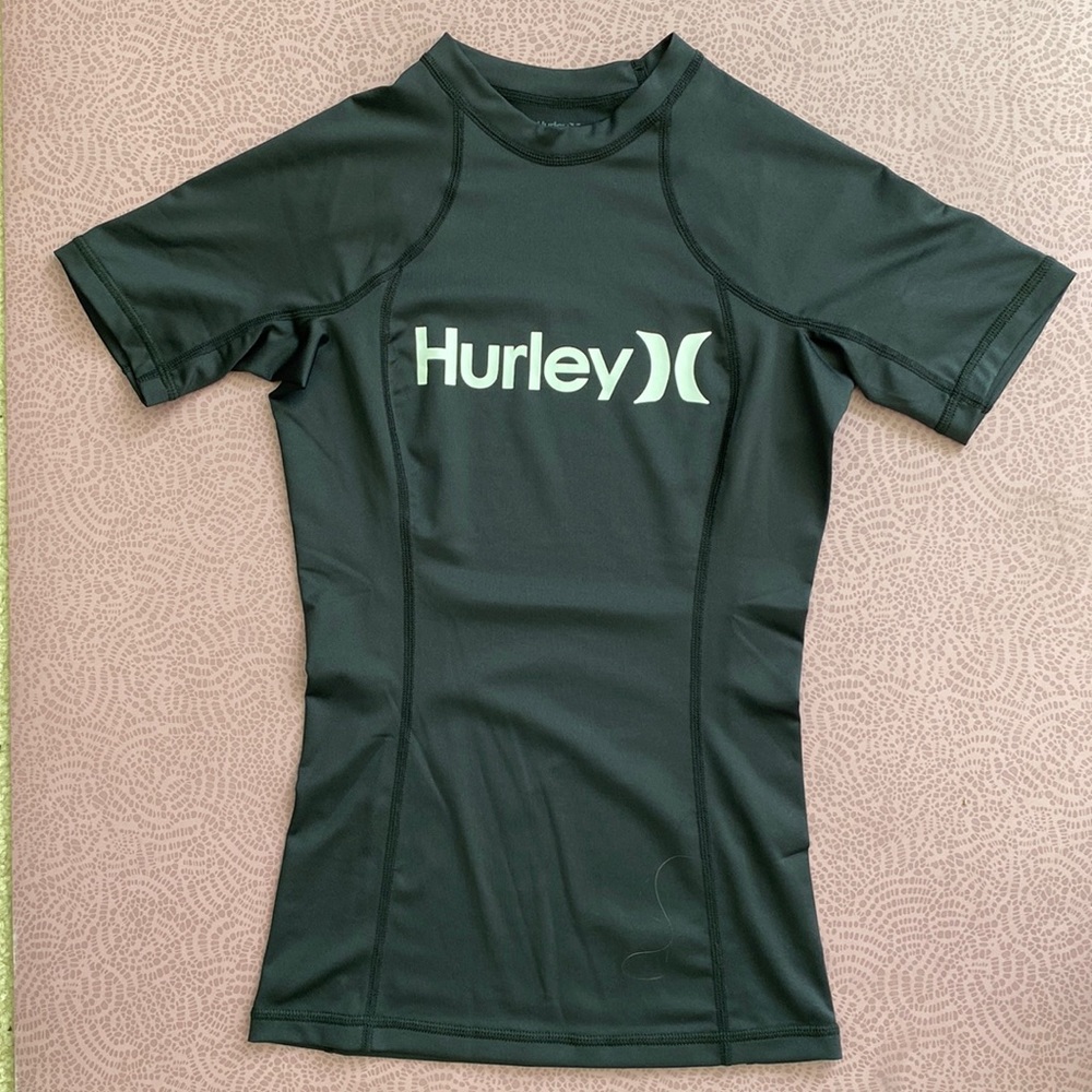 Hurley One and Only Solid Short Sleeve Rashguard, Black, XS